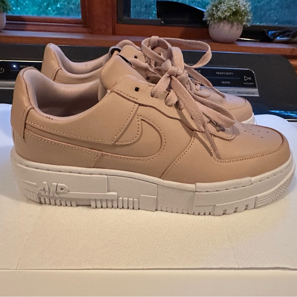 Nike Air Force 1 Pixel Women's Shoe 8.5  Tan, Beige Sneakers with White Sole.
